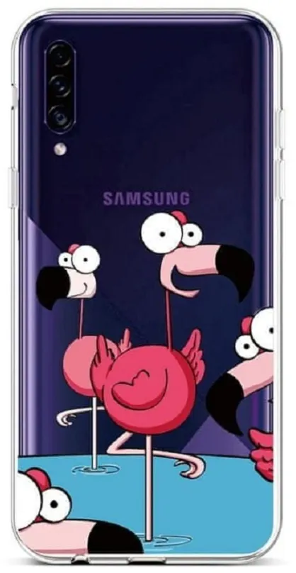 Kryt na mobil TopQ Samsung A30s silikón Cartoon Flamingos 45258