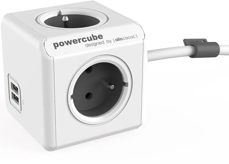 Zásuvka PowerCube Extended USB 3m, - 4 výstupy, detská poistka, uzemnenie, 3m kábel, 2x U