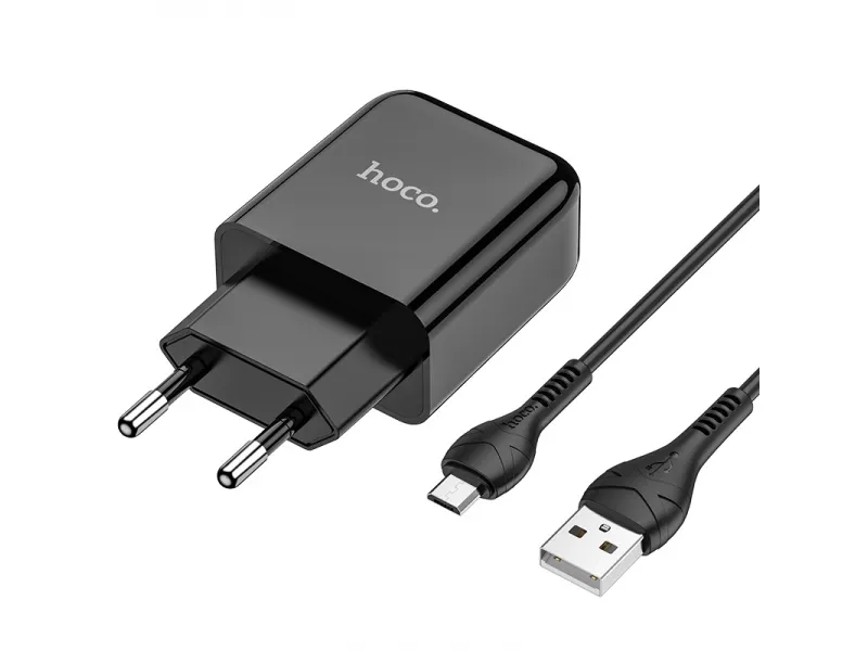 Hoco set adaptéra s USB portom as káblom Micro USB 1m N2 Vigour čierna