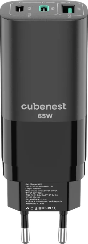 Nabíjačka do siete CubeNest S3D0 GaN Adaptér 65W čierna