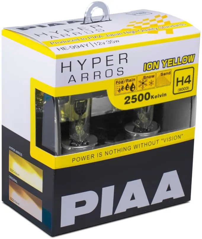 Autožiarovka PIAA Hyper Arros Ion Yellow 2500K H4 - teplé žlté svetlo 2500K na použitie v extrémnych podmienkach