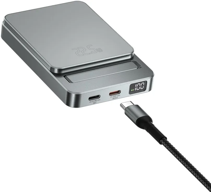 Powerbanka 4smarts Wireless OneStyle 5000mAh MagSafe compatible, grey, 5000mAh - celkový