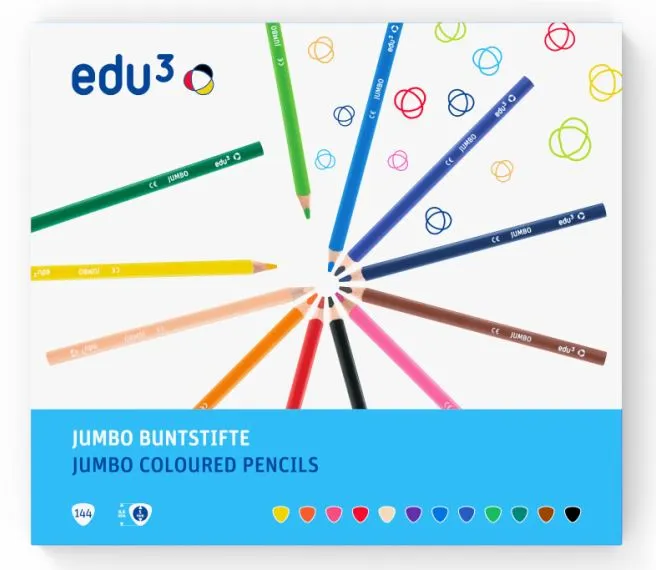 EDU3 Jumbo trojhranné pastelky K144, tuha 5 mm, 144 ks/12 farieb v kartónovom školskom boxe