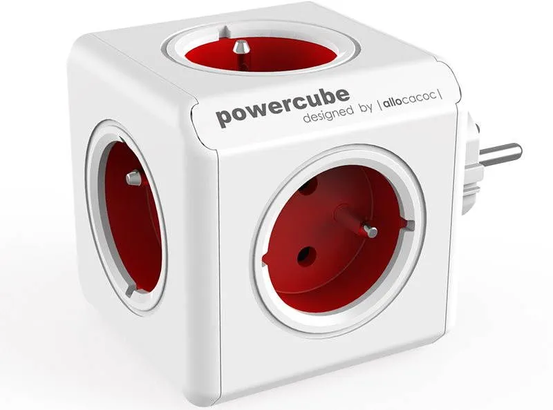 Zásuvka PowerCube Original červená, – 5 výstupov, detská poistka, uzemnenie