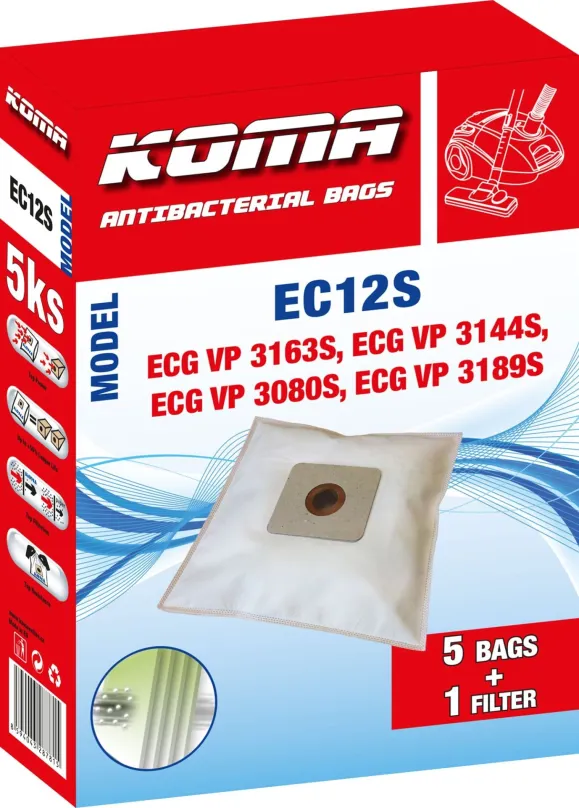 Vrecká do vysávača KOMA EC12S - Vrecká do vysávača ECG VP 3163S, textilné, 5ks