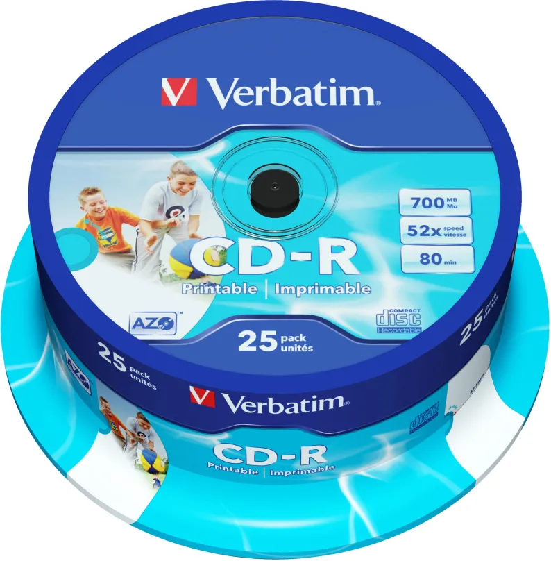 Médiá VERBATIM CD-R AZO 700MB, 52x, printable, spindle 25 ks