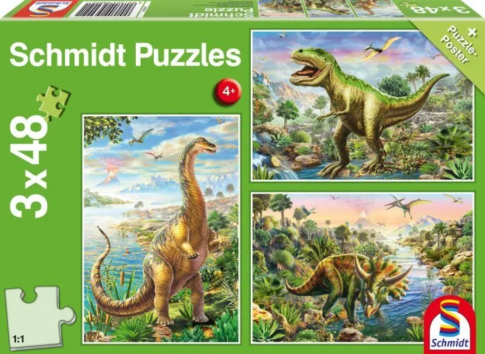 Puzzle Schmidt Puzzle Dinosaurie dobrodružstvá 3x48 dielikov