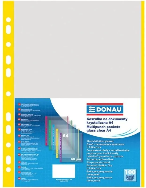 Eurofólia DONAU A4/40 mikrónov, matné so žltým prúžkom - balenie 100 ks