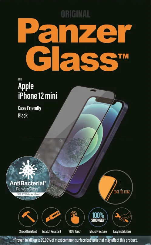 Ochranné sklo PanzerGlass Edge-to-Edge Antibacterial pre Apple iPhone 12 Mini čierne