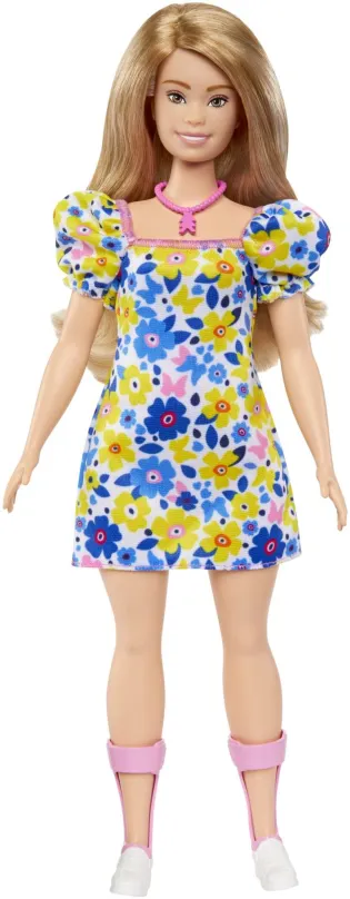 Bábika Barbie Modelka - Šaty s modrými a žltými kvetinami