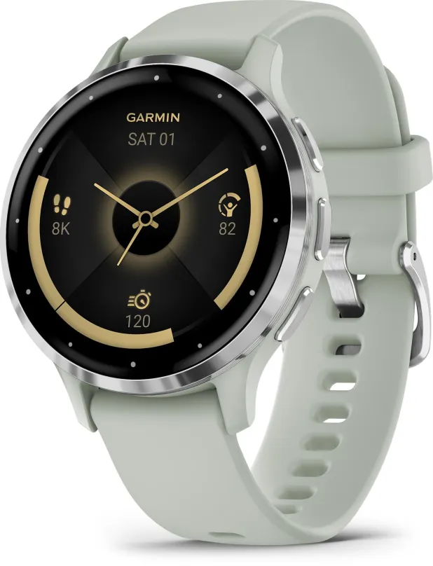 Chytré hodinky Garmin Venu 3S Silver/Sage Gray Band, dámske, s ovládaním v slovenčine, AMO