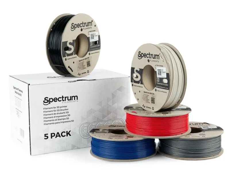 Spectrum 3D filament, ASA 275, 1,75 mm, 5x250g, 80749, mix Polar White, Deep Black, Silver Star, Navy Blue, Bloody Red