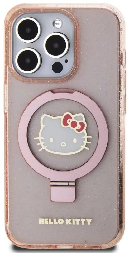 Kryt na mobil Hello Kitty IML Ringstand Glitter Kitty Head Logo MagSafe Zadný Kryt pre iPhone 15 Pre Max Pink