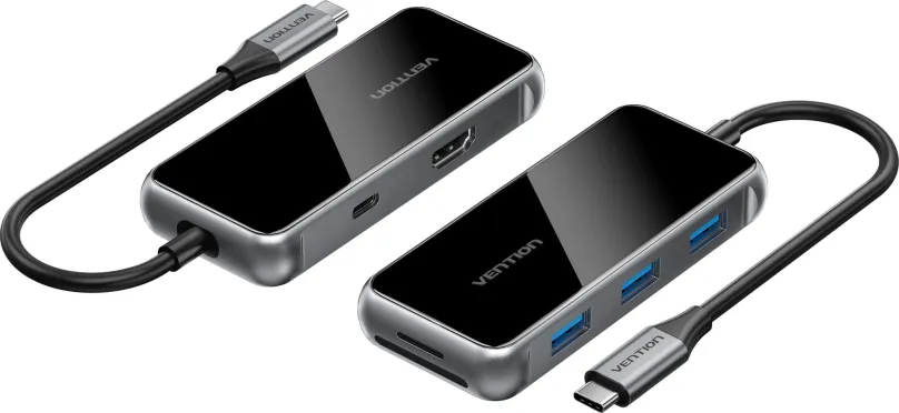 Dokovacia stanica Vention USB-C to HDMI/3x USB 3.0/SD/TF/PD Docking Station 0.15M Gray Mirrored Surface Type