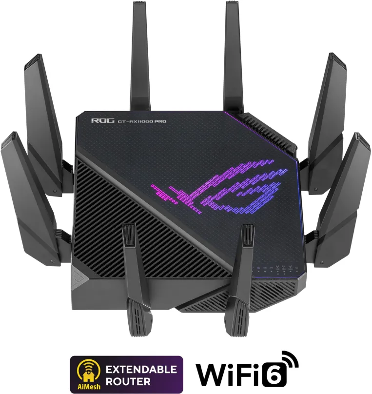 WiFi router ASUS GT-AX11000 Pro, s WiFi 6, 802.11s/b/g/n/ac/ax až 11000 Mb/s, tri-band (2