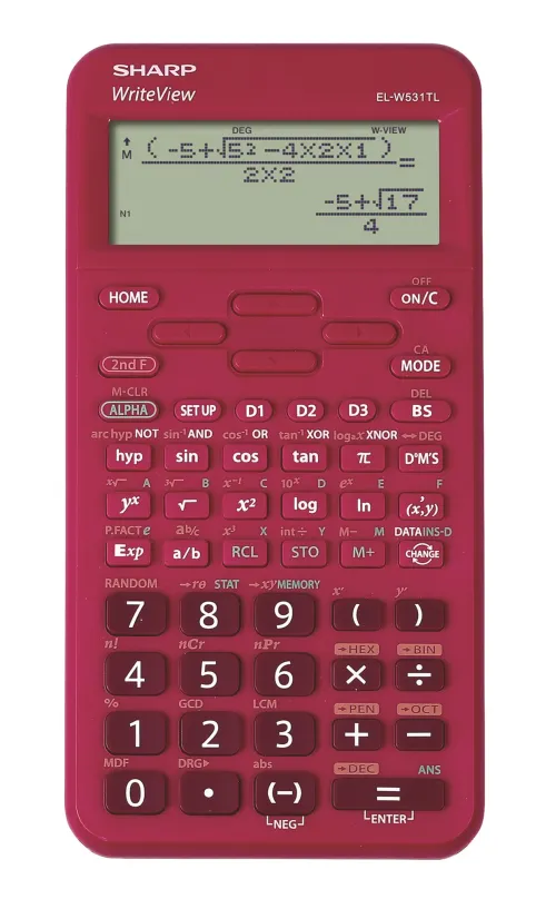 Kalkulačka SHARP EL-W531TL červená, vedecká k maturite, batériové napájanie, 16miestny bod