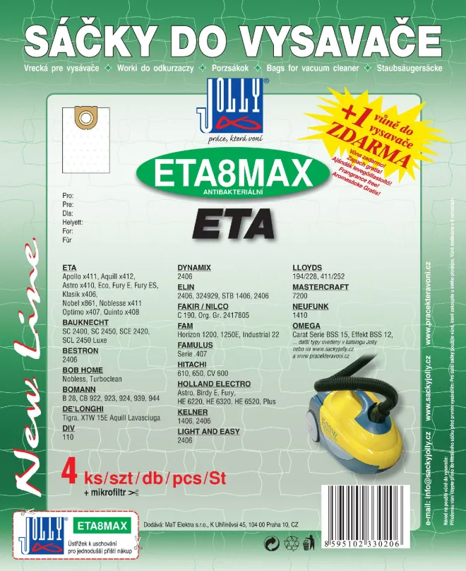 Vrecká do vysávača Vrecká do vysávača ETA8 MAX - textilné - vôňa Fresh