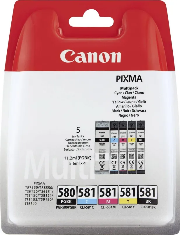 Cartridge Canon PGI-580PGBK/CLI-581BK/C/M/Y MultiPack, pre tlačiarne Canon PIXMA TS6150, T