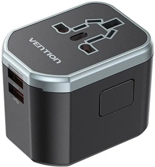 Nabíjačka do siete Vention 3-Port USB (C+A+A) Universal Travel Adapter (20W/18W/18W) Black