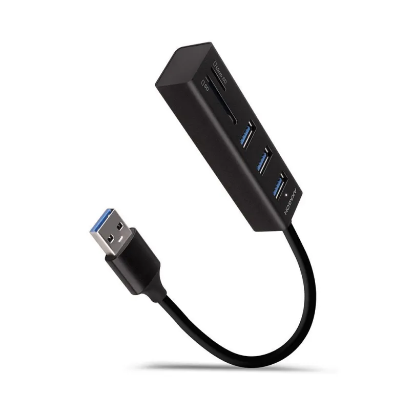 USB Hub AXAGON HMC-CR3A SuperSpeed húb, USB-A 5Gbps -> 3x USB-A & Card Reader, metal