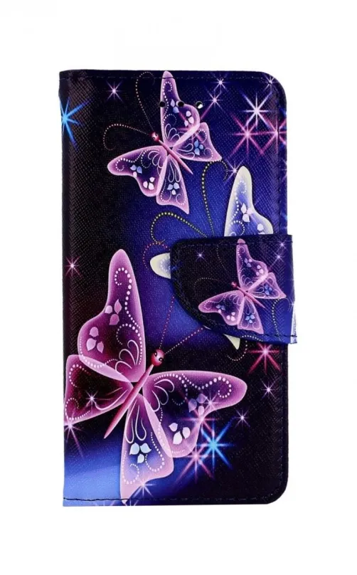 Puzdro na mobil TopQ iPhone SE 2020 knižkové Modré s motýlikmi 49751