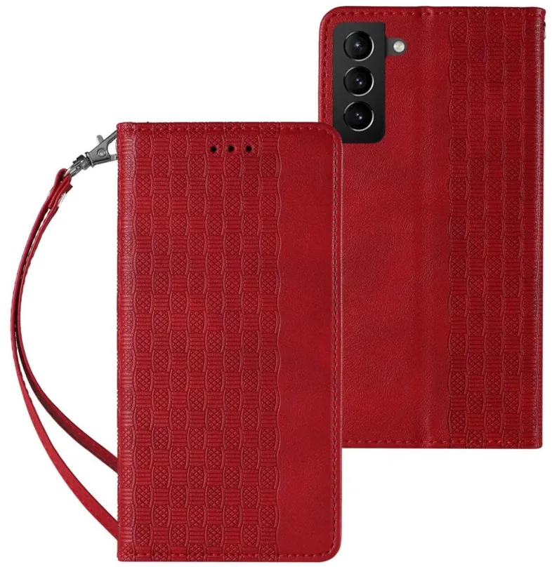 Puzdro na mobil Magnet Strap knižkové kožené puzdro na Samsung Galaxy S22 Plus, červené