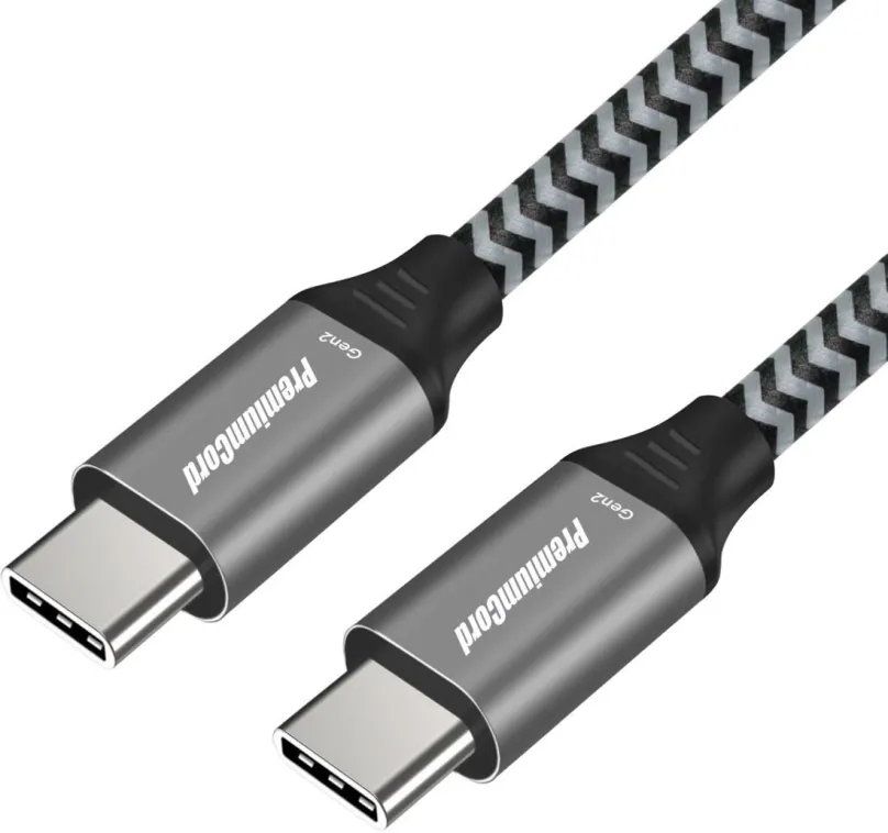 Dátový kábel PremiumCord USB-C kábel (USB 3.2 GEN 2, 3A, 60W, 20Gbit/s) bavlnený oplet