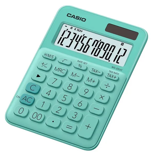 Casio Kalkulačka MS 20 UC GN, tyrkysová, dvanásťmiestna, duálne napájanie