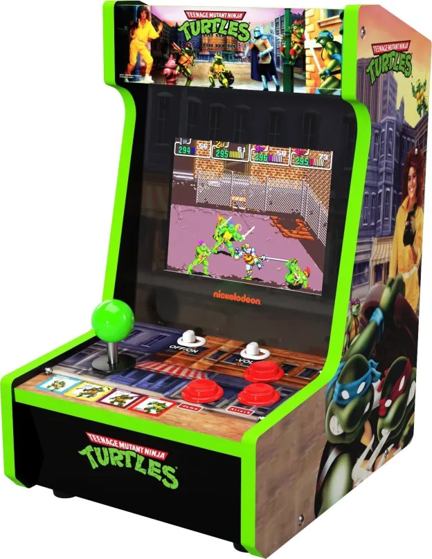 Arkádový automat Arcade1up Teenage Mutant Ninja Turtles Countercade, v retro prevedení, má