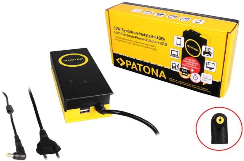 Napájací adaptér PATONA k ntb/ 19V/4.7A 90W/ konektor 5.5x1.7mm/ + výstup USB