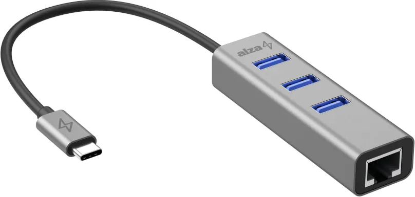 USB Hub AlzaPower AluCore USB-C (M) na 3× USB-A (F) s LAN vesmírne šedá
