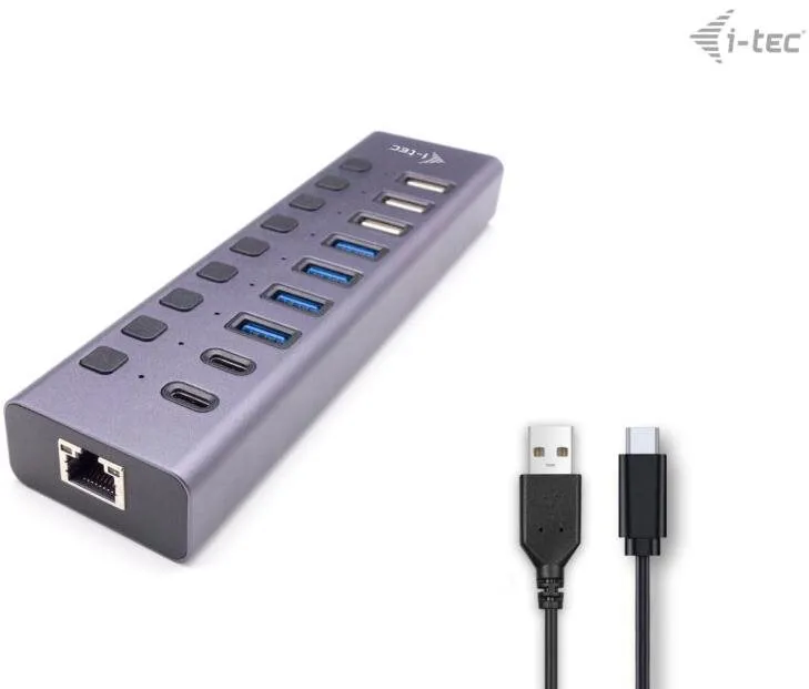 USB Hub i-tec USB 3.0/USB-C Charging HUB 9port LAN + Power Adapter 60W