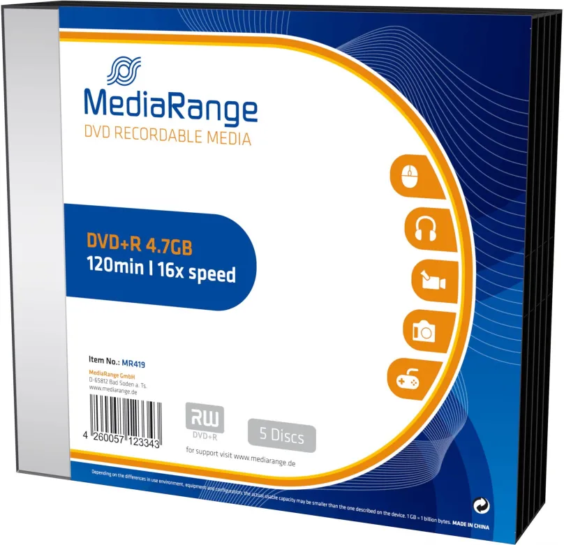 Médiá MEDIARANGE DVD+R 4,7 GB 16x slimcase 5ks