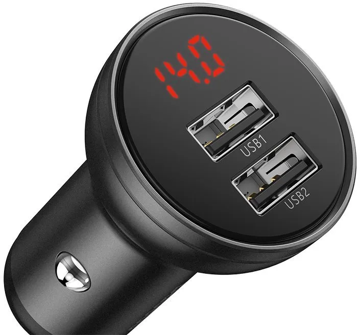 Nabíjačka do auta Baseus Digital Display Dual USB Car Quick Charger 24W Grey