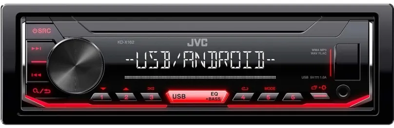 Autorádio JVC KD-X162, bez mechaniky, výkon zosilňovača 4x50 W, veľkosť 1 DIN, podsvietené