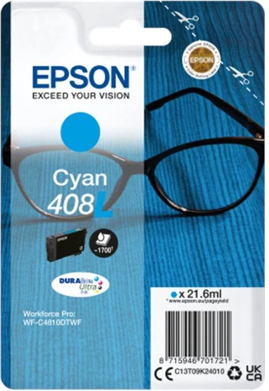 Epson originálny ink C13T09K24010, T09K240, 408L, cyan, 21.6ml, Epson WF-C4810DTWF