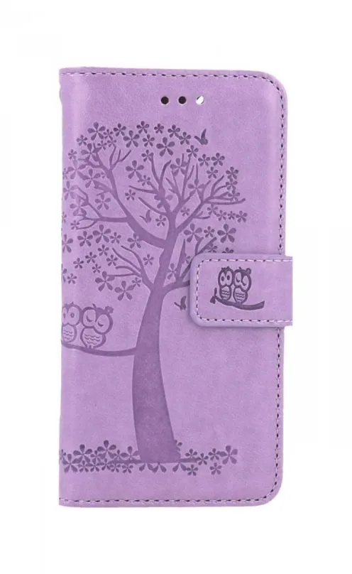 Puzdro na mobil TopQ Puzdro iPhone SE 2022 knižkové Svetlo fialový strom malej sovy 75005