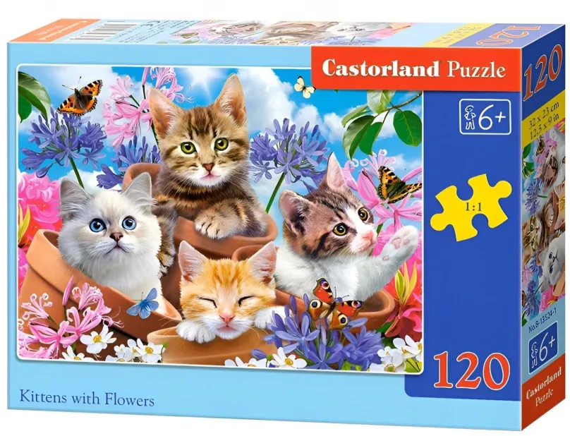 Puzzle CASTORLAND Puzzle Mačiatka v kvetináčoch 120 dielikov