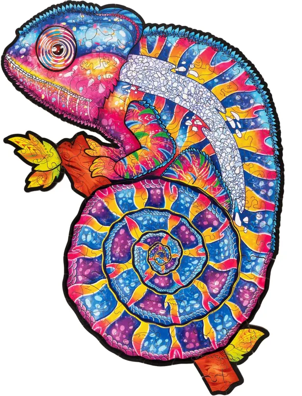 Drevené puzzle Woodlika - Drevené puzzle českej výroby: Hypnotický chameleón