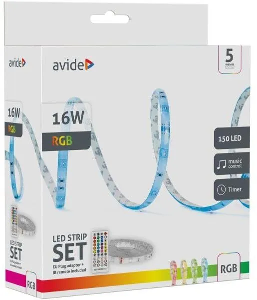 LED pásik AVIDE Set LED pásik 3,2 W/m, RGB, so zdrojom 5 m