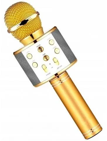 Mikrofón Karaoke bluetooth mikrofón s okrúhlym reproduktorom, zlatá