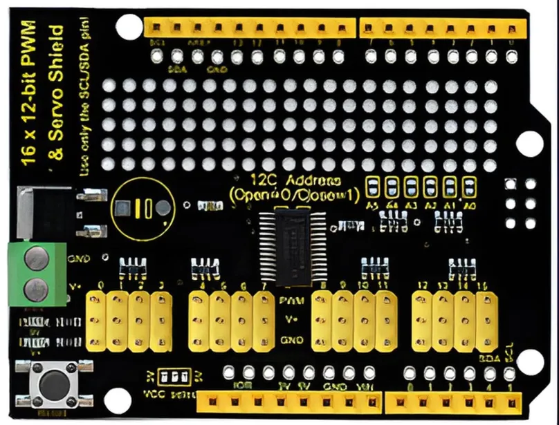 Stavebnica Keyestudio Arduino 16 kanálové servo Motor Drive Shield pre Arduino