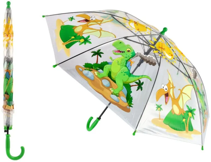 Detský dáždnik Teddies Priehľadný dáždnik farebným motívom dinosaura