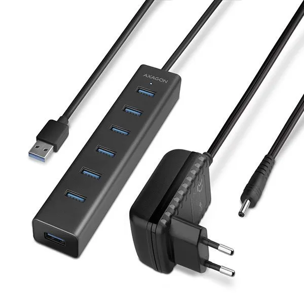 USB Hub AXAGON HUE-SA7BP 7-Port USB 3.0 CHARGING húb, pripojenie pomocou USB 3.2 Gen 1 (US