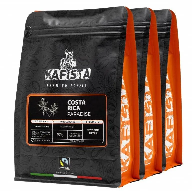 Káva Kafista Výberová káva "Costa Rica paradise" - 100% Arabica - Zrnková Káva 3 x 250 g