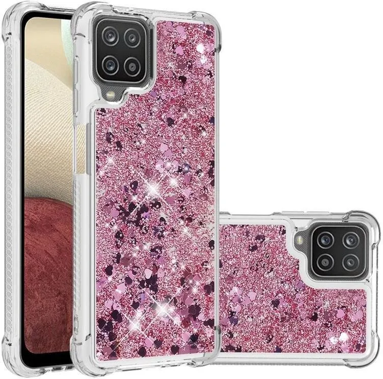Kryt na mobil iWill Glitter Liquid Heart Case pre Samsung Galaxy A12 Pink