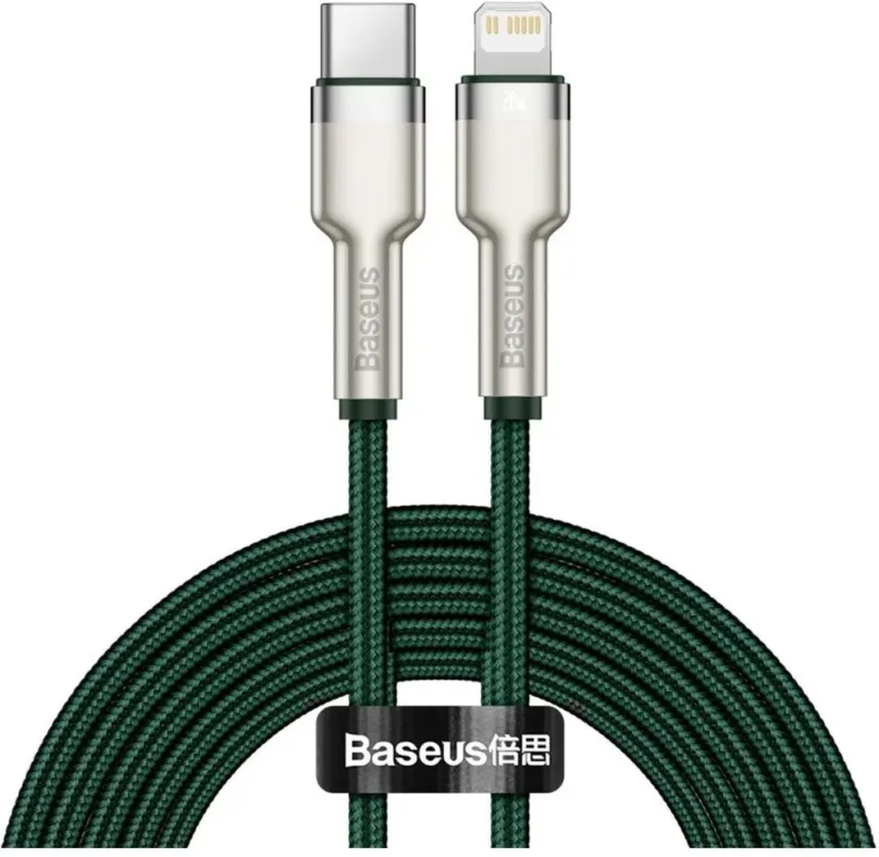 Dátový kábel Baseus Cafule Series nabíjací / dátový kábel USB-C na Lightning PD 20W 2m, zelená