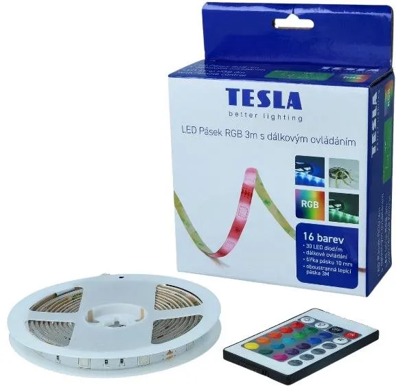 LED pásik Tesla LED pásik, 30LED/ m, dĺžka 3 m + 1,5 m, 10 mm, RGB, SMD5050, IP20