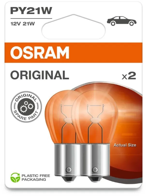 Autožiarovka Osram Originál PY21W, 12V, 21W, BAU15s, 2 kusy v balení, oranžová