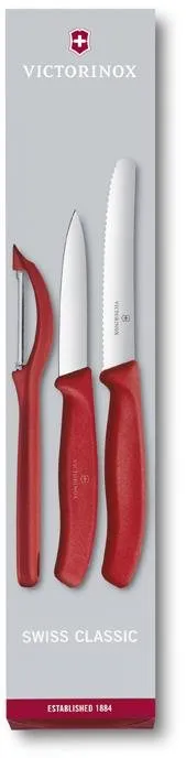 Sada nožov Victorinox sada 2ks nožov a škrabka Swiss Classic plast červený